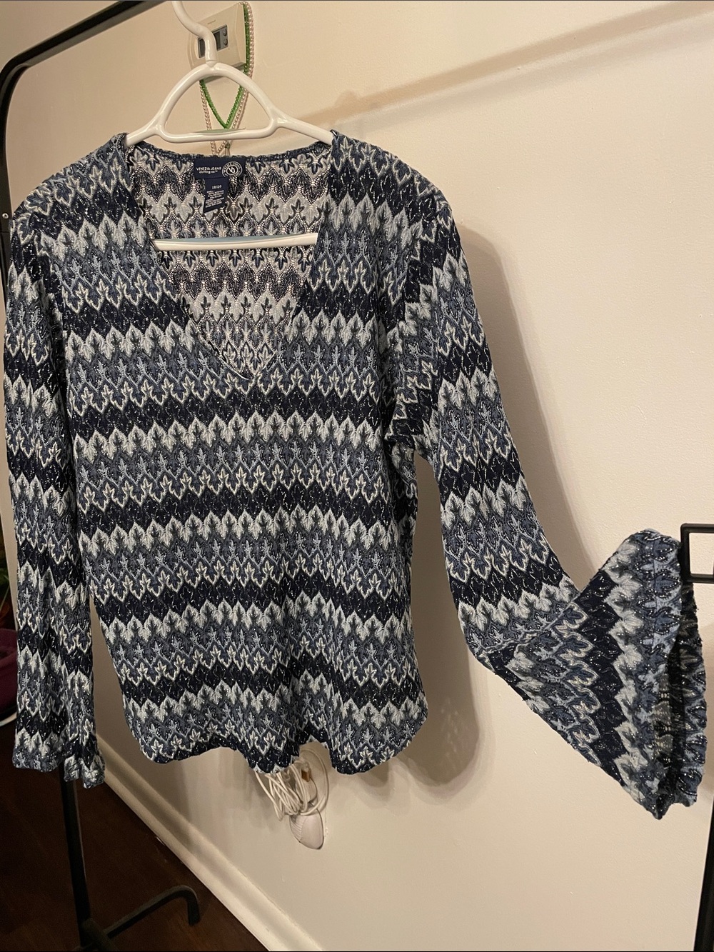 Venezia Navy and Silver Metallic Jacquard Top